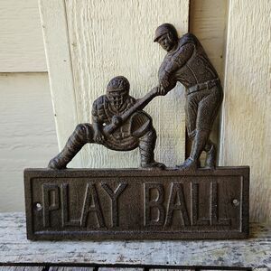 Baseball Play Ball Cast Iron Mancave Plaque